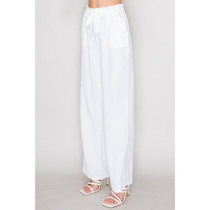 Tie Waist Wide Leg Pants in White