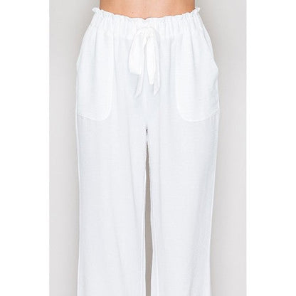 Tie Waist Wide Leg Pants in White