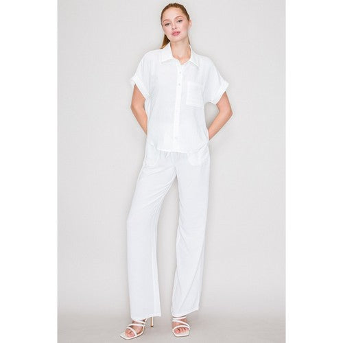 Tie Waist Wide Leg Pants in White