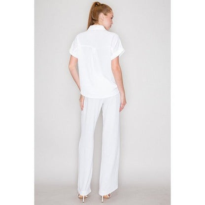 Tie Waist Wide Leg Pants in White