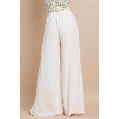Linen Front Slit Pants in White