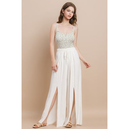 Linen Front Slit Pants in White
