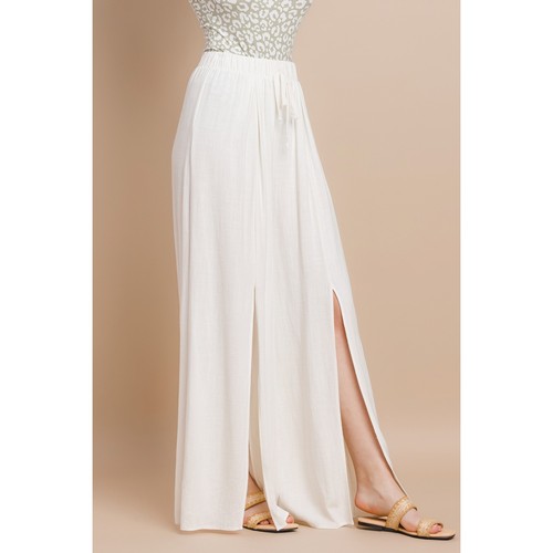 W2327PG_IV Linen Front Slit Pants in White