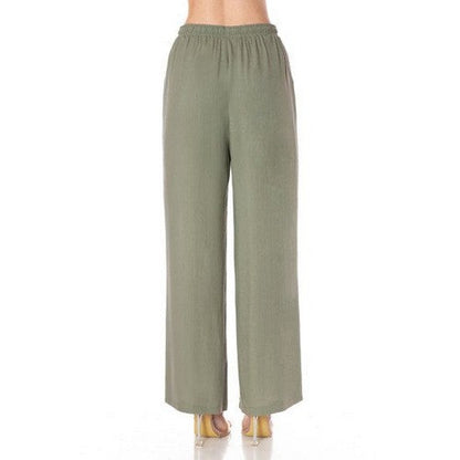 Linen-Look Wide Leg Pants in Military Green