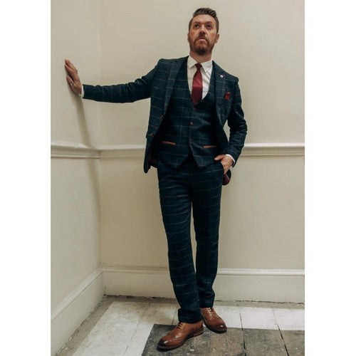 Marc Darcy Eton Heavy Tweed Slim Fit Plaid Dress Pants in Blue