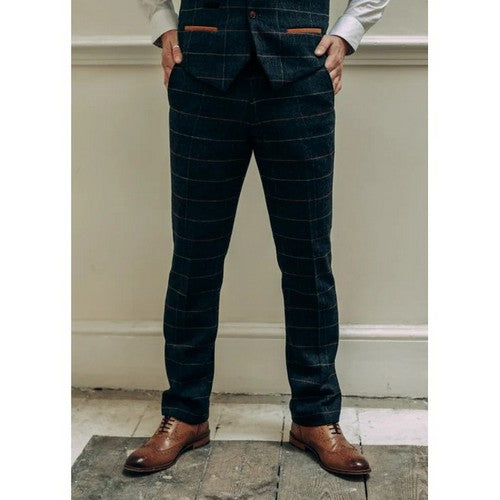 Marc Darcy Eton Heavy Tweed Slim Fit Plaid Dress Pants in Blue