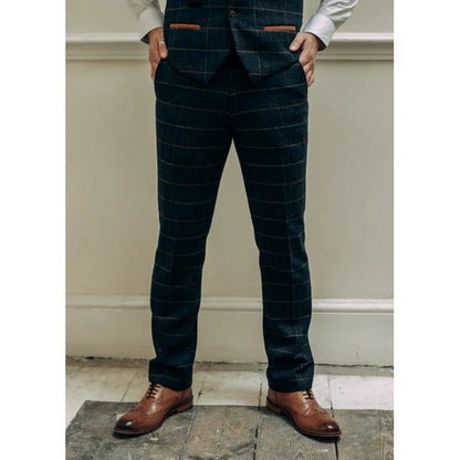Marc Darcy Eton Heavy Tweed Slim Fit Plaid Dress Pants in Blue