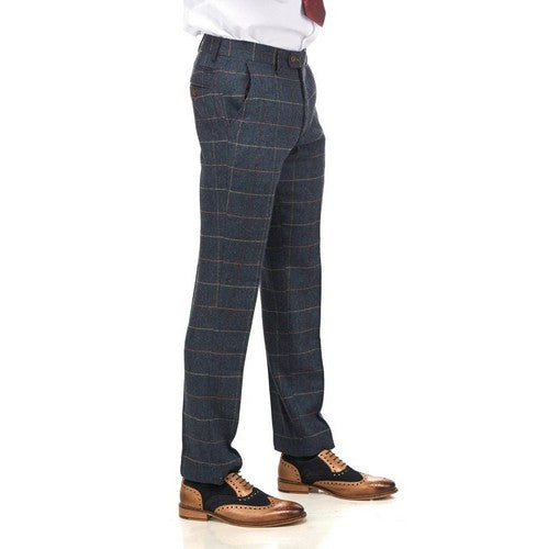 Marc Darcy Eton Heavy Tweed Slim Fit Plaid Dress Pants in Navy