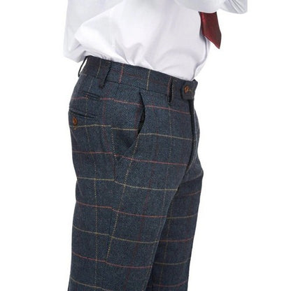 Marc Darcy Eton Heavy Tweed Slim Fit Plaid Dress Pants in Navy