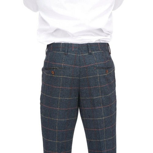 Marc Darcy Eton Heavy Tweed Slim Fit Plaid Dress Pants in Navy