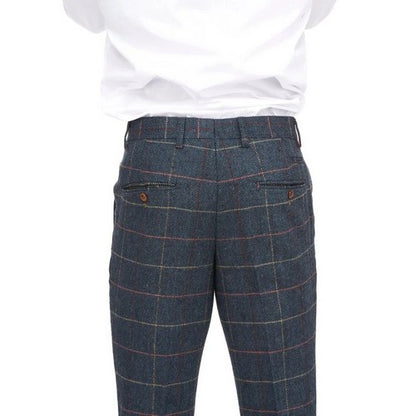 Marc Darcy Eton Heavy Tweed Slim Fit Plaid Dress Pants in Navy
