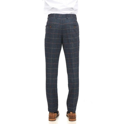 Marc Darcy Eton Heavy Tweed Slim Fit Plaid Dress Pants in Navy
