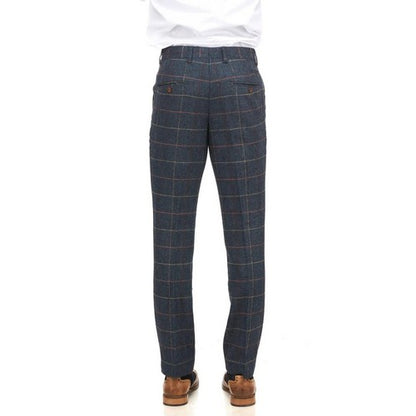 Marc Darcy Eton Heavy Tweed Slim Fit Plaid Dress Pants in Navy