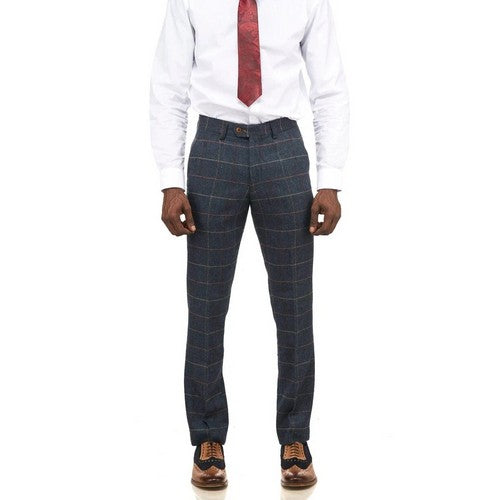 Marc Darcy Eton Heavy Tweed Slim Fit Plaid Dress Pants in Navy