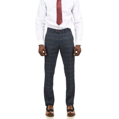 Marc Darcy Eton Heavy Tweed Slim Fit Plaid Dress Pants in Navy