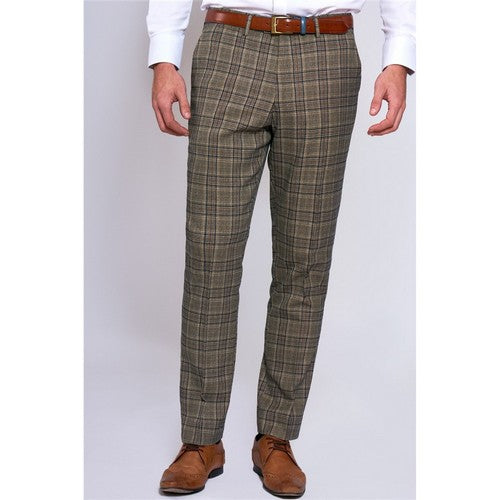 0071641 Marc Darcy Enzo Plaid Slim Fit Dress Pant in Tan