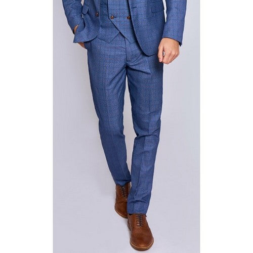 Marc Darcy George Slim Fit Plaid Dress Pant in Sky Blue