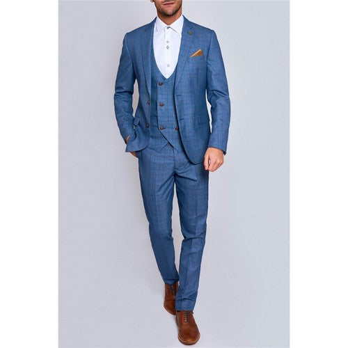 Marc Darcy George Slim Fit Plaid Dress Pant in Sky Blue