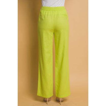 Drawstring Wide Leg Linen Blend Pants in Lime