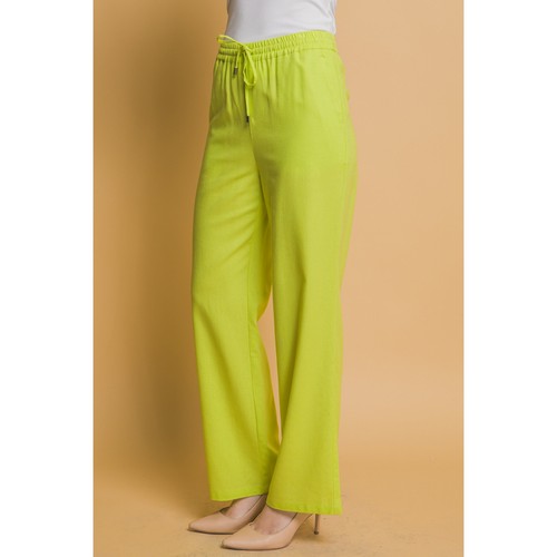 Drawstring Wide Leg Linen Blend Pants in Lime