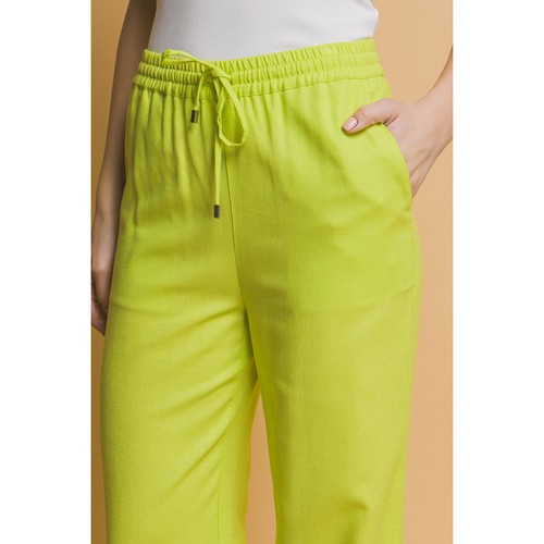 Drawstring Wide Leg Linen Blend Pants in Lime