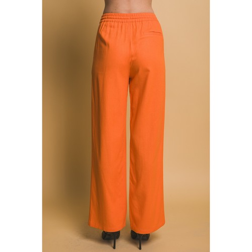 Drawstring Wide Leg Linen Blend Pants in Orange