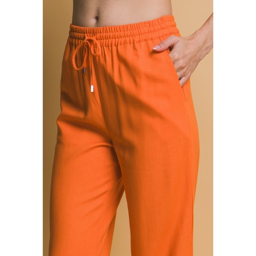 Drawstring Wide Leg Linen Blend Pants in Orange