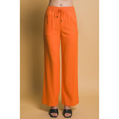 6978PS Drawstring Wide Leg Linen Pants in Orange