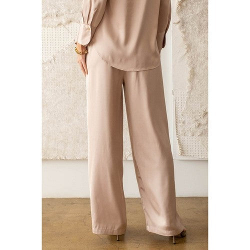 Satin Wide Leg Pants in Champagne