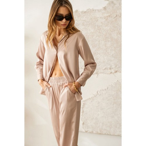 Satin Wide Leg Pants in Champagne