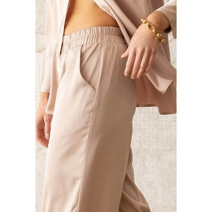 Satin Wide Leg Pants in Champagne