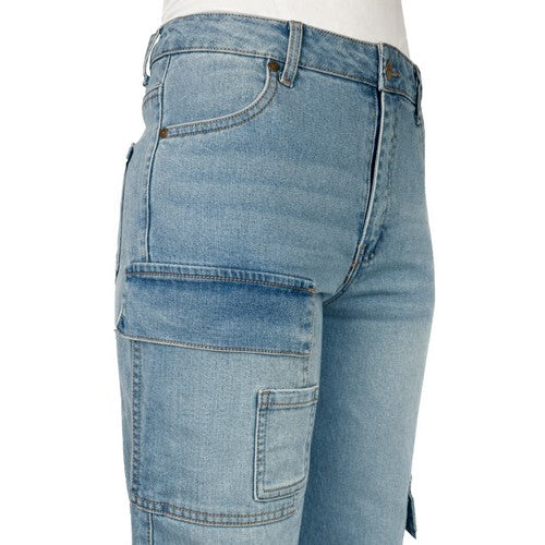 Olevey Cargo Straight Leg Jeans in Light Wash