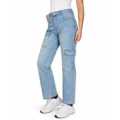 AMFB0530-E Olevey Off Set Cargo Straight Leg Jeans in Light Wash