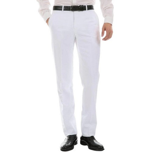 HALO-WHT Ferrecci Slim Fit Flat Front Dress Pants in Halo White