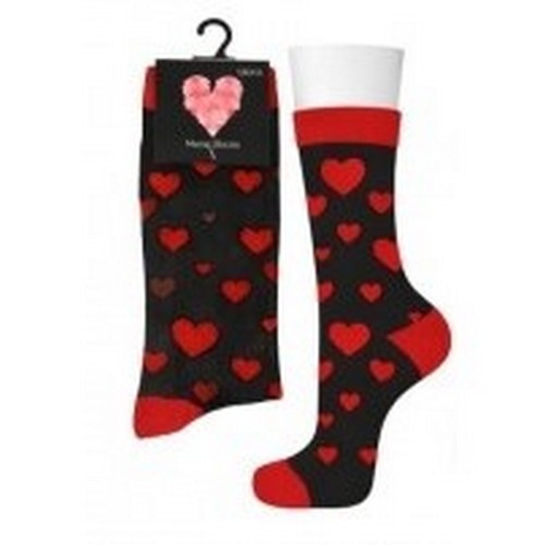 QMU126 Cotton Valentines Socks in Black & Red