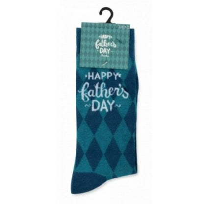 Happy Fathers Day Harlequin Cotton Socks in Navy/Teal