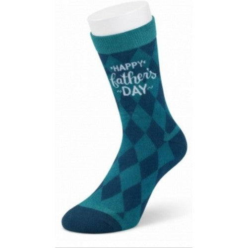 Happy Fathers Day Harlequin Cotton Socks in Navy/Teal