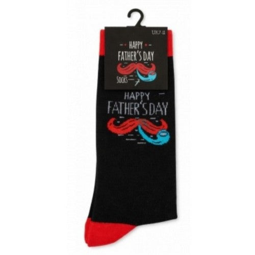 Happy Fathers Day Moustache & Pipe Cotton Socks in Black & Red