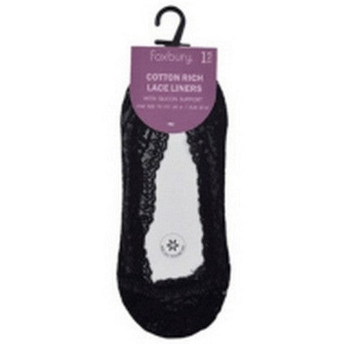 Foxbury Cotton Rich Lace Footsie Shoe Liners in Black