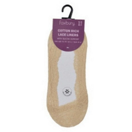 Foxbury Cotton Rich Lace Footsie Shoe Liners in Nude