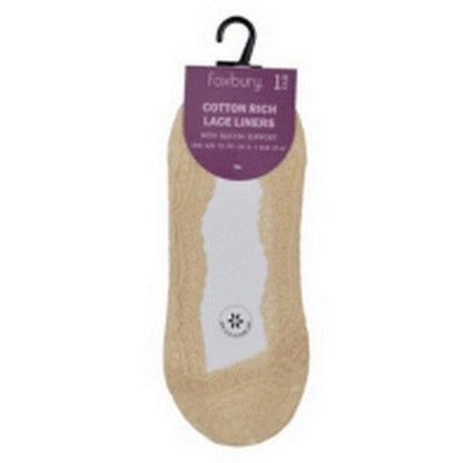 Foxbury Cotton Rich Lace Footsie Shoe Liners in Nude