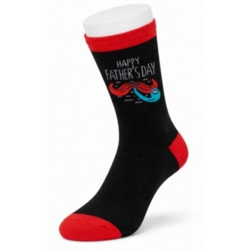 Happy Fathers Day Moustache & Pipe Cotton Socks in Black & Red