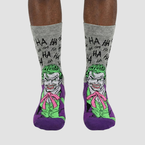 Official DC Batman Joker Fun Socks 1pr in Grey
