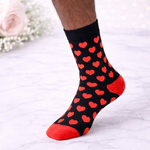 Heart Print Socks in Black & Red
