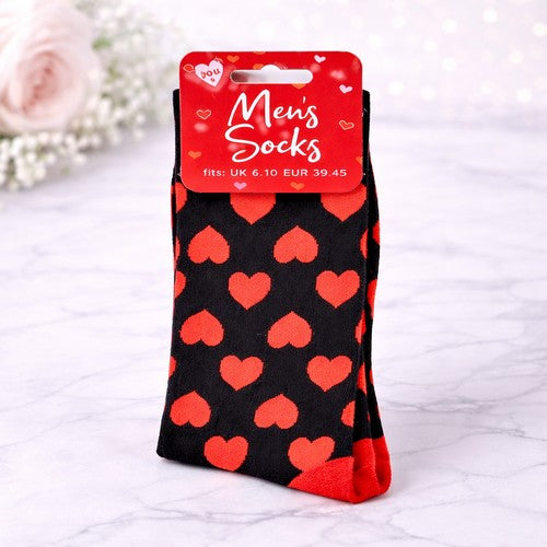 Heart Print Socks in Black & Red