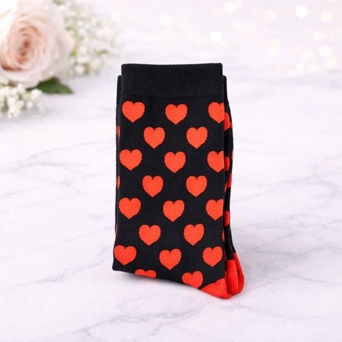 Heart Print Socks in Black & Red