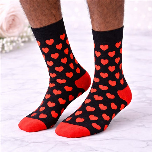 Heart Print Socks in Black & Red