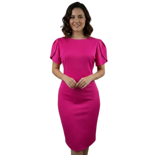 Kalijati Tulip Sleeve Scuba Sheath Dress in Fuchsia