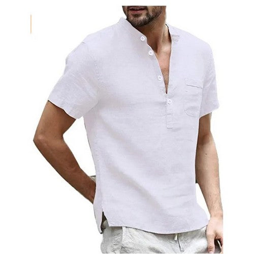 T103ABE699 Lightweight Linen-Look Henley Tee in White