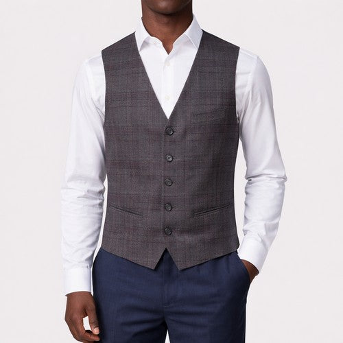 French Connection Plaid Waistcoat in Grey & Black